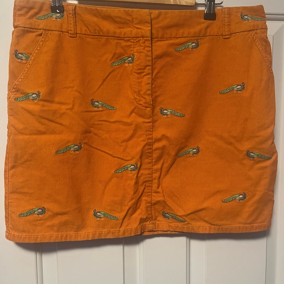 J Crew Orange Corduroy Miniskirt with Peacocks 2000s - Picture 2 of 11